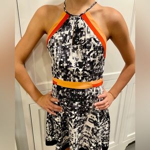 Parker Brand Silk Dress~ sz XS~ Black White Orange Red